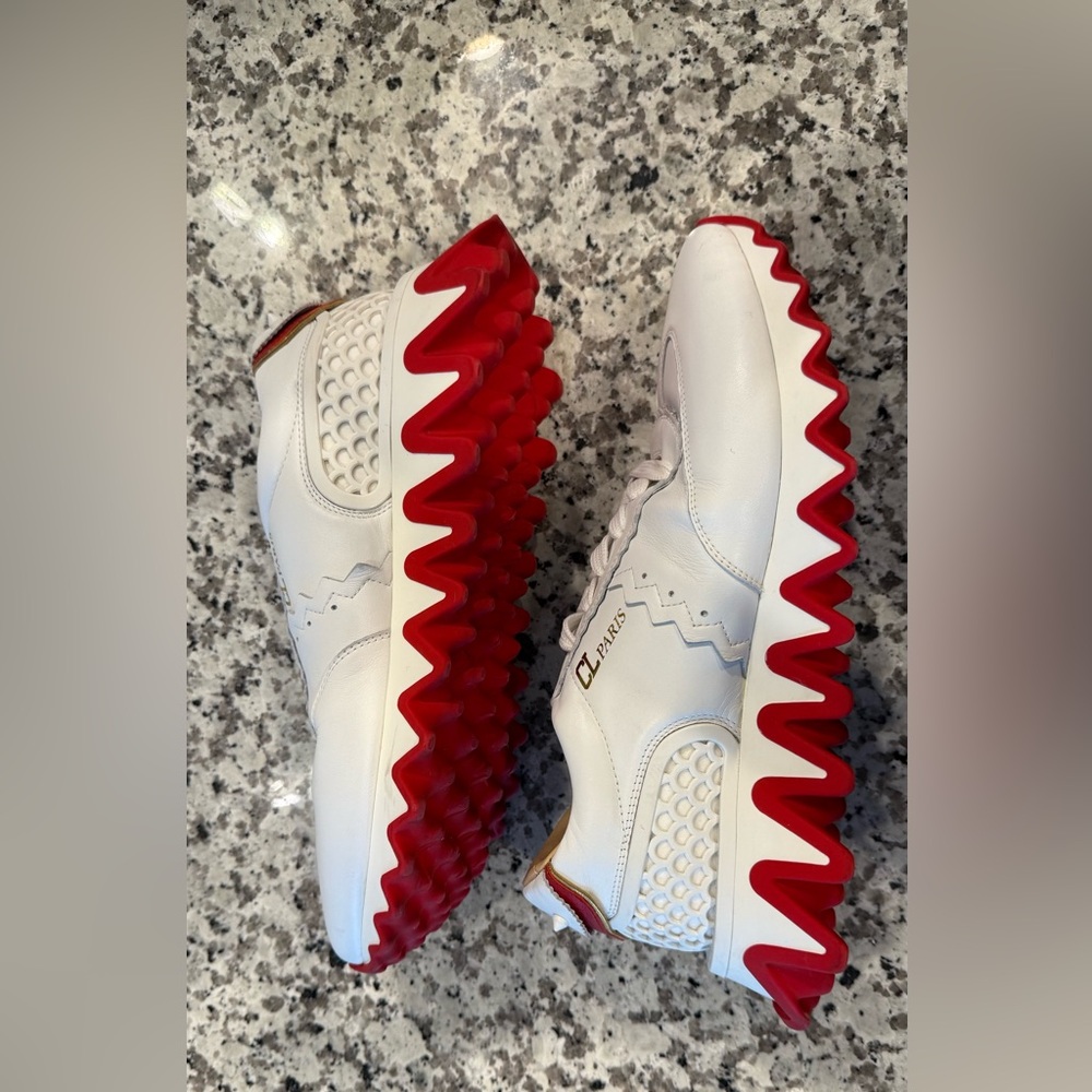 CL Paris White Leather Sneakers with Red Zigzag Sole - Picture 4 of 7